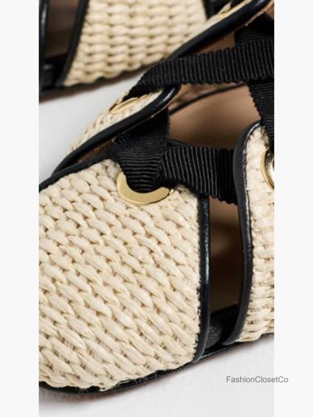 Eyelet Flat Sandals with Raffia Upper, Leather Sole - Picture 5 of 5